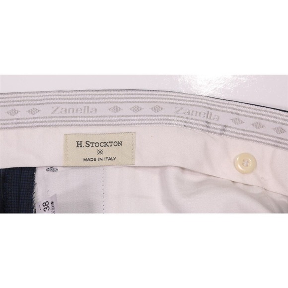 Zanella Todd Blue Checkered Flat Front Wool Dress Pants Trousers 40x27 - Picture 6 of 7